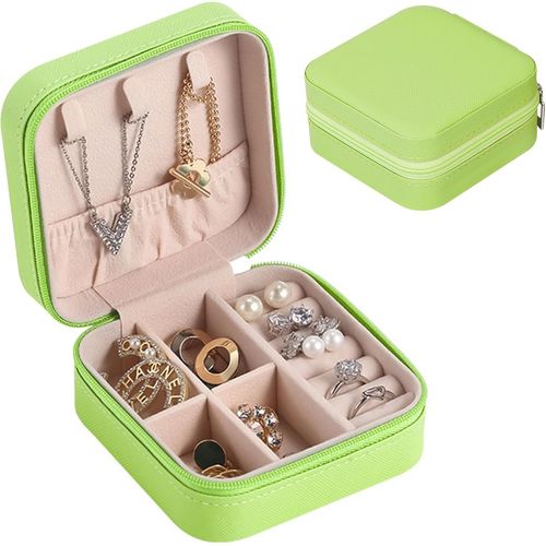Boite A Bijoux,Boîte À Bijoux Pour Femme,Boite A Bijoux En Cuir Imperméable,Petite Coffret À Bijoux Organisateur,Avec Fermeture Éclair Lisse,Pour Ranger Bagues/Colliers/Bracelets/Montres,Vert
