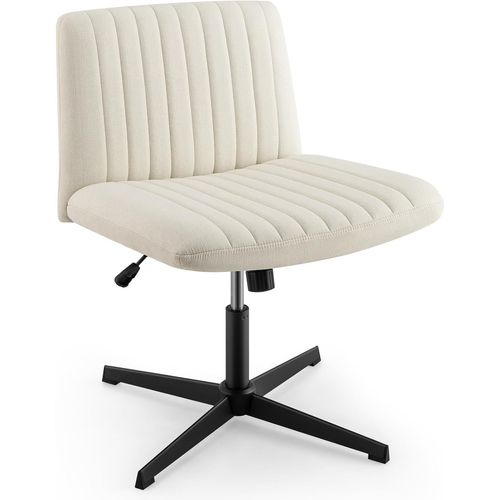 Chaise De Bureau Pivotante Sans Accoudoirs Avec Assise Large- Chaise De Bureau Avec Pied En Croix- Réglable En Hauteur- Fonction Bascule-Moderne- Beige