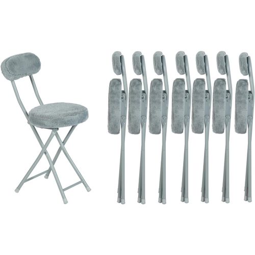 Lot De 8 Chaises De Bureau Pliante Coussin Rond En Fourrure Avec Dossier Et Repose-Pieds,Siège De 49cm De Haut,Style Scandinave,Gris