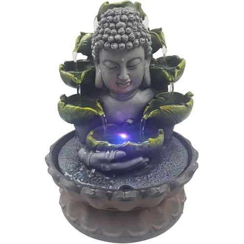 Fontaine D'Intérieur Bouddha- Décoration Zen- 3 Niveaux- Avec Led Rvb À 4 Couleurs- Pour Laméditation Et La Détente- 20,5 X 20,5 X 28cm