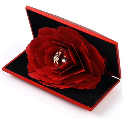 3d Rose Bague Boîte,3d Rose Anneau Boîte,Fiançailles Rose Ringbox,Ecrin Baguemariage,Étui À Bagues Convient Pourmariage,Confession,Anniversaire Demariage,Saint Valentin(Rouge)