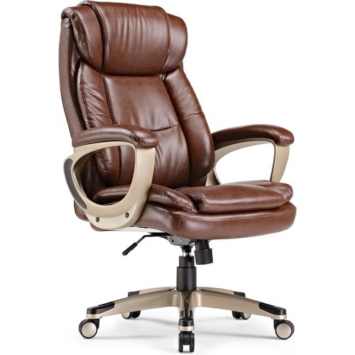 Chaise De Bureau En Pu Cuir,Fauteuil Bureau Grande Taille Chaise Confortable Accoudoirs Rembourrés & Reglable En Hauteur,Inclinaison De 90° À 117°,Supporte 120kg,Marron Vintage