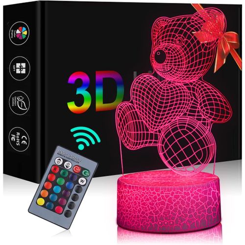Lampe Illusion 3d,Cadeau Fête Des Mères,Veilleuse Led Avec 16 Couleurs Changeantes Et Télécommande-Noël Cadeau Décoratif Pour Maman,Petite,Amie,Femme,Mariage Décoration