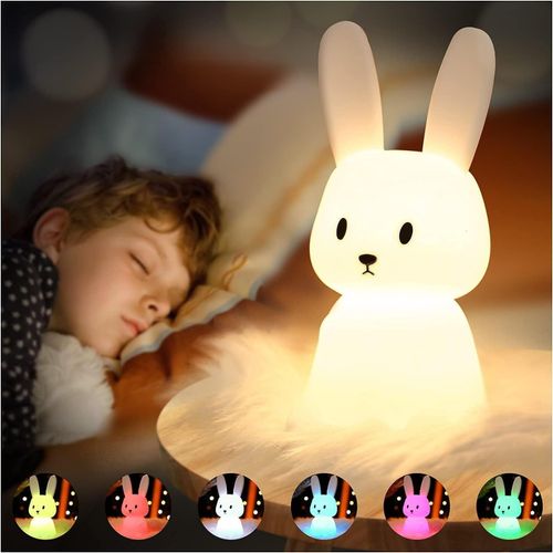 Lapin Veilleuse Bebe Tactile 7 Couleurs |Usb Rechargeable Peut Être Chronométré Veilleuse Enfant Deco Lampe Pour Décoration Noël Chambre Enfant Cadeau D'anniversaire