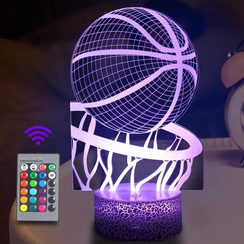 Basketball Veilleuse Pour Enfants,Lampe Illusion 3d Led Lumière,Télécommande 16 Changements De Couleur,Réglage De La Luminosité,Cadeaux De Noël Pour Filles Garçons Chambre Décoration