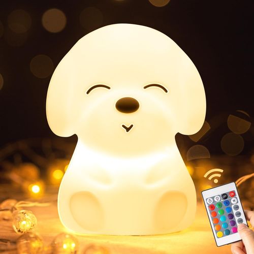 Veilleuse Bébé Veilleuse Enfant,Télécommande 16 Couleurs Veilleuse Led Lampe De Chevet Chambre,Veilleuse Bébé Avec Dimmable Minuterie Rechargeable,Kawaii Chien Lampe De Chevet Enfant Cadeau Bebe