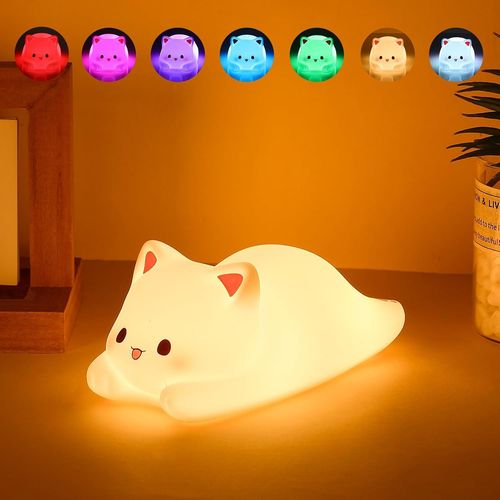 Veilleuse Enfant,7 Couleurs Veilleuse Chat,Veilleuse Bébé Lampe De Chevet Minuterie 1/3 Heure,Kawaii Veilleuse Déco Chambre ¿Cadeaux Et Surprises Pour Garçons Et Filles