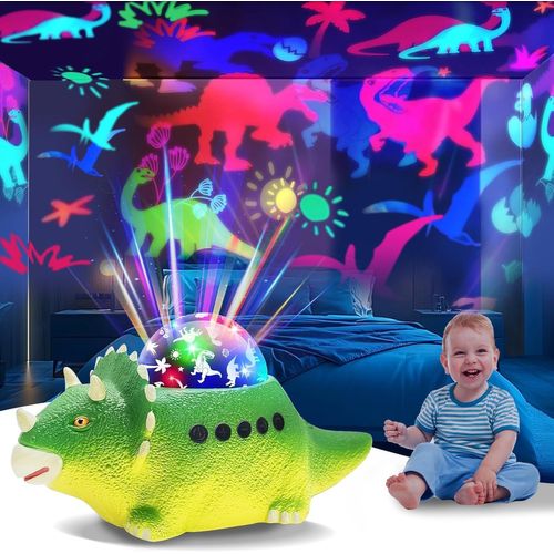 Veilleuse Dinosaure Etoile Projection,Dinausore Lampe Avec 360°Rotation,7 Couleurs,14 Musique,Jouet Dinosaure Rampant,Lampe Projecteur Enfants,Cadeaux Anniversaire Noël(Vert)
