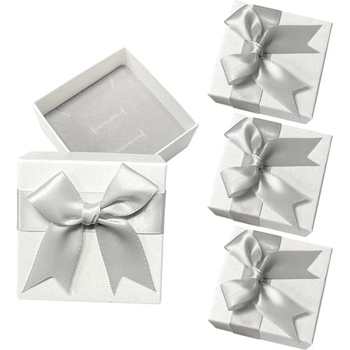 4 Petites Boîtes Cadeaux,7 X 7 X 3,5cm,Boîte Cadeau Pour Bijoux En Papier Kraft,Boîtes Cadeaux Pour Présentation De Bijoux Avec N?ud Papillon,Boîte Cadeau Pour Bagues(Gris)
