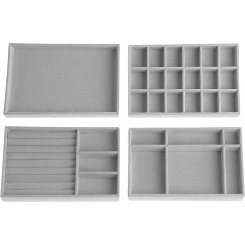 Rangement Bijoux,Rangement Bijoux Tiroir Organiseur 4 Pièces,Plateau De Bijoux En Velours Empilable,Organisateur De Bijoux Pour Bijoux,Boucles D'oreilles,Bracelet,Rangement De Bagues