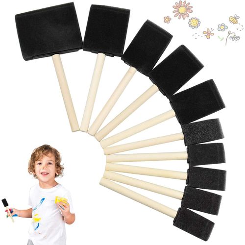 Zaleonline 10 Pcs Brosse Éponge De Nettoyage,Brosse Éponge Pinceauxmousses Avecmanche En Bois,Pour Peinture,Graffiti,Nettoyage De La Poussière