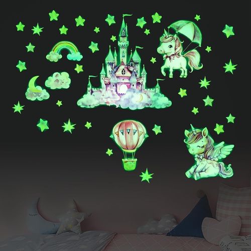 Stickersmuraux,Autocollantmural Licorne Lumineux,Autocollants Décoratifs,Pour Chambre Enfants Bébé Pépinière,Stickersmuraux Enfants 29 * 40cm
