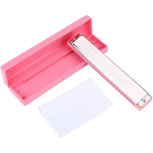 Harmonica 24 Holes Tunes Harmonica D'orgue À Bouche Clé De Bomajeur Avec Étui Et Chiffon De Nettoyage Pour Débutant Adultes Des Bamins(Rose)