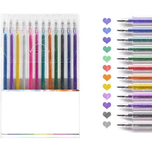 Lot De 12 Stylo Gel Paillette,Feutres De Coloriage Glitter,Stylos À Encre Gel Pailletée,12 Couleurs Stylos À Bille À Encre Gel Pointe 1,0mm Pour Livres,Croquis Et Travauxmanuels(12 Couleurs)