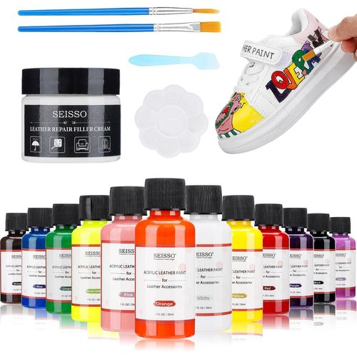 Kit De Peinture Acrylique,12 Couleurs De Peinture Acrylique Pour Cuir,Kit De Peinture Acrylique Pour Enfants,Kit De Teinture Acrylique Pour Cuir Pour Chaussures,Sacs,Siège Auto,Baskets