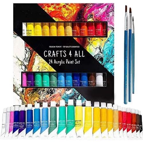 Ensemble De Peinture Acrylique Pour Adultes Et Enfants- Pack De 24 Peintures De Avec 3 Pinceaux,Peinture Non Toxique Pour ?Ufs De Pâques,Peinture Sur Céramique- Fournitures Artistiques