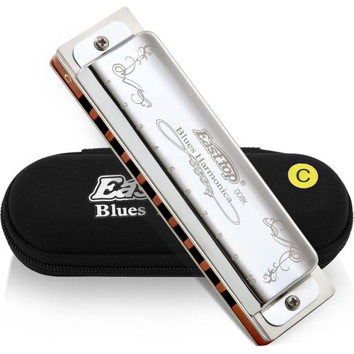 Harmonica Diatonique En C 10 Trous 20 Tons T008k Avec Étui D'argent,Harmonica Blues Pour Adultes Débutant,Étudiants Et Enfants,Commemeilleur Cadeau