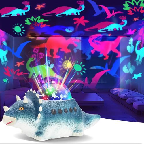 Veilleuse Dinosaure Etoile Projection,Dinausore Lampe Avec 360° Rotation,7 Couleurs,14musique,Jouet Dinosaure Rampant,Lampe Projecteur Enfants,Cadeaux Anniversaire Noël(Bleu)