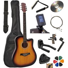 Guitare Acoustique Folk 4/4 Adulte 41 Pouces+10 Accessoires+Cour Vidéo Et Cd(Sunburst)
