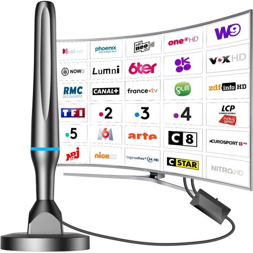 Antenne Tv Intérieure Puissante Tnt Hd,2025 Le Plus Récent Antenne Tv Intérieur Avec Amplificateur De Signal À Gain Élevé,Réception Longue Portée À 360°Avec Base Magnétique Solide Pour,Antennes Tnt