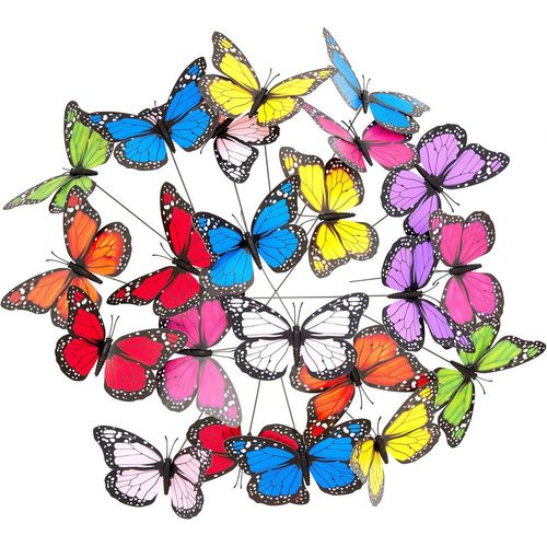 Lot De 36 Décoration De Jardin Papillon - Jardinière, Piquets Pour Plantes, Déco Extérieur, Métal, Pvc, Coloré