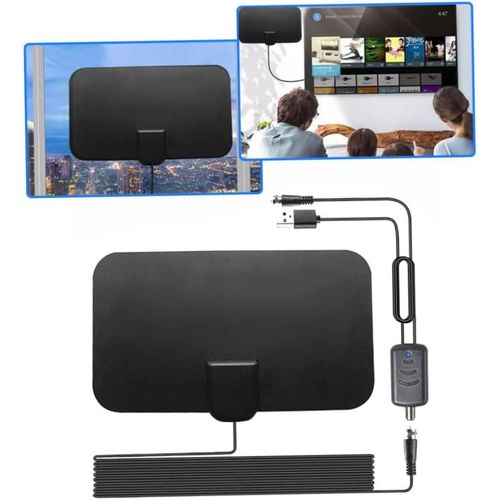 Tv Aerial Indoor,Digital Hd Tv Aerial 4K 1080P Avec 1500 Miles Réception À Long Terme Antenne Tv Freeview Pour Les Chaînes Locales Soutient Toute La Maison Pratique Tv Avec Amplificateur Noir
