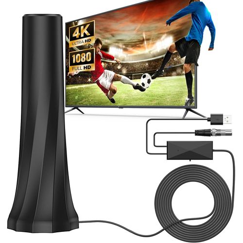 Antenne Tv Puissante Tnt Hd,Antenne Tv Intérieure Avec Amplificateur De Signal À Gain Élevé,Réception Longue Portée À 360°De Plus De 560 Miles,Supporte 4K 1080P Et Toutes Les Chaînes De Télévision