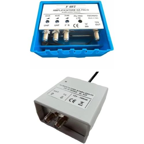 Kit Amplificateur Antenne Tv De Poteau 40 Db + Alimentation 12 V 100 Ma Filtre Lte/5 G Réglable