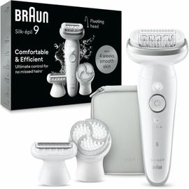 Silk-Épil 9 Épilateur Femme, Épilateur Électrique Femme Avec Tête Flexible Pour Une Épilation Simple, Wet & Dry, Peau Lisse Longue 9-061, Blanc/Argent