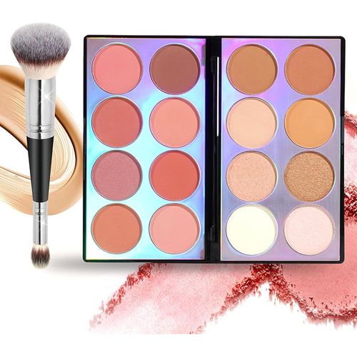 16 Couleurs Blush Contour Highlighter Palette De Maquillage Avec Pinceau, Fard À Joues Et Poudre Bronzante, Maquillage Professionnel De Beauté Du Visage 