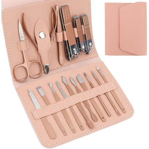 Kit Manucure,Lime A Ongles,Coupe Ongle Pied,Ciseaux Cuticule Ongle,Coupe Ongles,Ciseaux Ongles,Accessoire Ongle,Pince Cuticule Ongle,Set Manucure,Kit Manucure Pedicure,Or Rose,Ensemble De 16 Pièces 