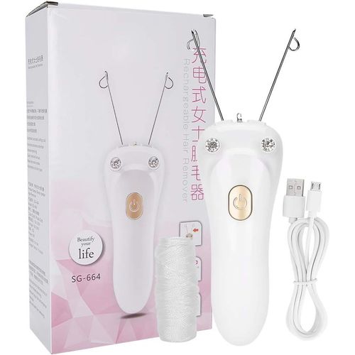 Épilateur De Fil Électrique, Épilateur De Poils Pour Le Visage Charge Usb Épilateur De Fil De Coton Interrupteur À Bouton Conceptions Opération Facile (Hôte + Fil De Coton + Câble Usb)(Or)