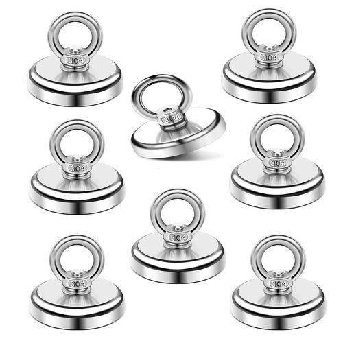 Aimant Puissant 45Kg, 8 Pièces Aimants Puissants 32Mm, Aimant Puissant Peche, Aimant Neodyme Super Puissant Avec Anneaux Facile À Démonter, Peche A L'Aimant, Gros Aimant Puissant, Aimant Fort