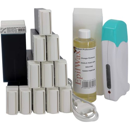 - Kit Chauffe Cire Épilation Professionnelle Avec 12 X Recharges Roll On Cire À L¿Azulène, 100 X Bandes D'épilation Et Huile Après Épilation - Gamme Solo
