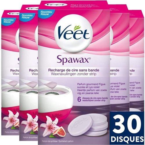 Veet - Spawax - 30 Disques De Cire - Jambes, Maillot, Aisselles, Bras - Figue Sucrée Et Lys Violet
