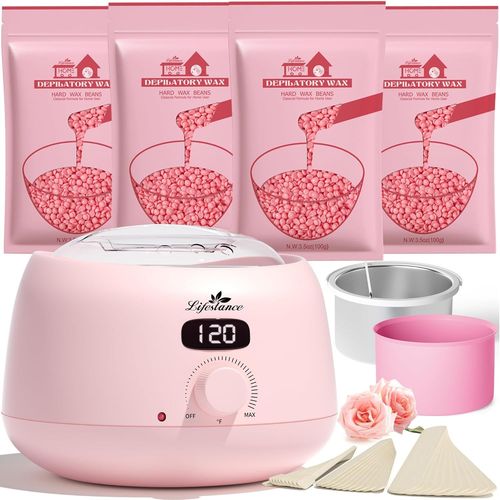 Chauffe Cire Epilation Professionnelle Pour Femme Avec 400g Perles De Cire, 30 Bâtonnets De Cire Et Un Bol En Silicone Pour Tout Le Corps