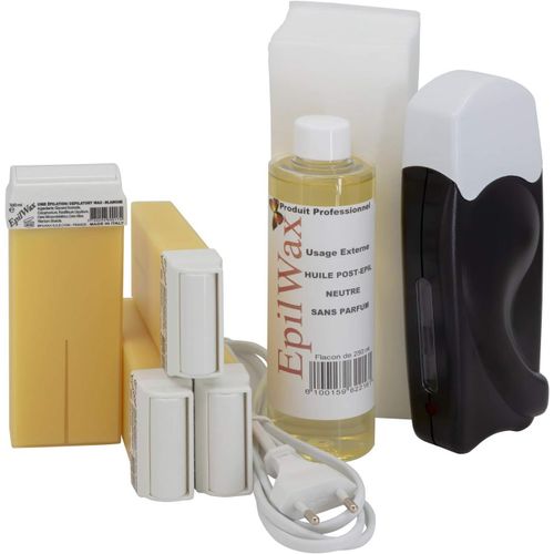 - Kit Chauffe Cire Épilation Professionnelle Avec 4 X Recharges Roll On Cire À La Vanille, 100 X Bandes D'épilation Et Huile Après Épilation - Gamme Solo Black