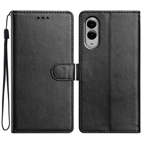 Pour Samsung Galaxy S25 Edge Leather Case Wallet Stand Phone Cover With Handy Strap - Black
