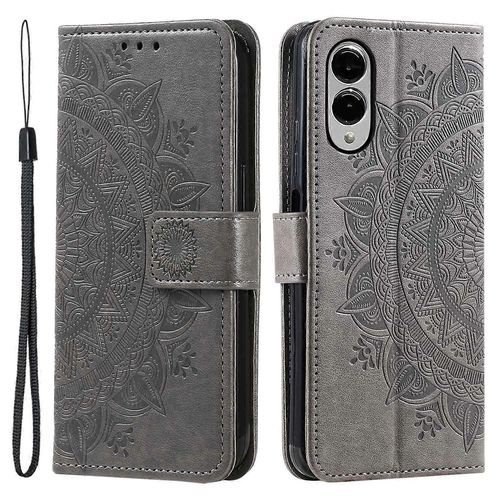Pour Samsung Galaxy S25 Edge Stand Case Imprinted Totem Pu Leather Wallet Phone Cover - Grey