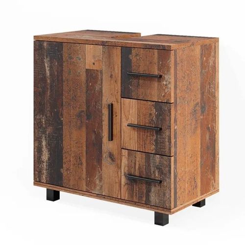 Meuble Sous Vasque Simple Ilias, 60 X 60 Cm Avec Porte Et 3 Tiroirs, Chêne Rustique, Vicco