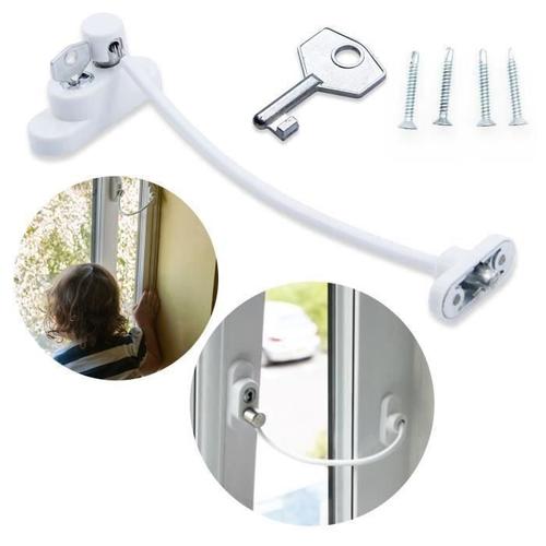 1pcs White Entrebâilleur de sécurité pour fenêtre, porte et fenêtre, sécurité bébé/enfant - câble résistant et verrouillage à clé, Serrure de Câble de Fil de Sécurité Antivol