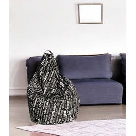 Dmora Pouf Avec Lettrage Fantaisie,Noir Et Blanc,Dimensions 80x120x80cm