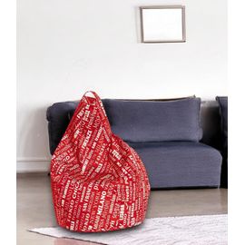 Dmora Pouf Avec Motif D'écriture,Rouge Et Blanc,Dimensions 80x120x80cm