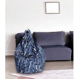 Dmora Pouf Avec Lettrage Fantaisie,Bleu Et Blanc,Dimensions 80x120x80cm