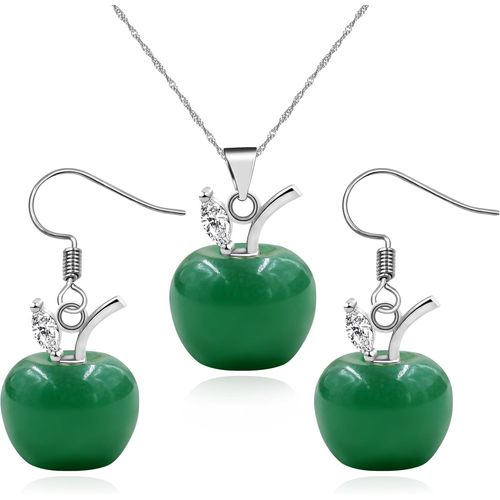 Ensemble Collier Et Boucles D¿Oreilles Pomme Pour Femme|Bijoux En Pierre Naturelle Avec Feuille De Zircon|Collier Élégant En Laiton Pour Thanksgiving Ya4030