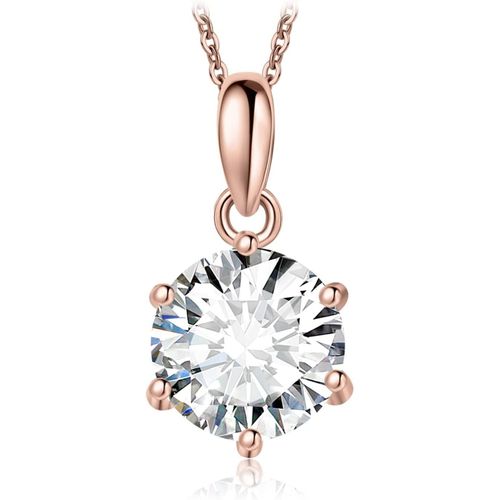 0.5-3ct Classique Moissanite Pendentif Taille Rond Solitaire Argent 925 Femme,Plaqué Or Jaune Or Rose Collier Chaine Diamant Simulé Mariage Mariee 45cm,Ensemble Parure De Bijoux Cadeau