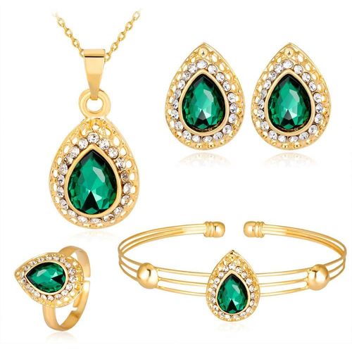 Ensembles De Bijoux Collier Forme De Goutte D'eau Boucles D'oreilles Bague Bracelet Série Pendant Goutte D¿Eau Elégant Vintage Pour Femmes Convient À Fête De Mariage