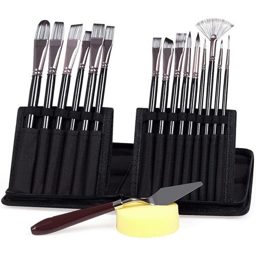 Fhpewxdg Ensemble De 15 Pinceaux En Nylon Pour Artiste Avec Boîte De Rangement,Palette Acrylique Pour Aquarelle,Peinture À L'huile,Fournitures D'art