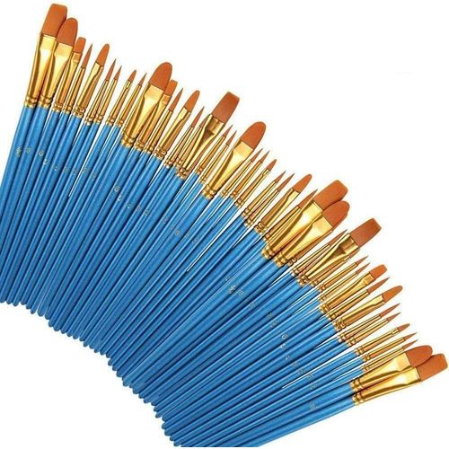Pinceaux Peinture Acrylique,Lot De 50 Pinceaux Artistiques En Nylon Pour Peinture Acrylique,Peinture À L'huile,Peinture À L'aquarelle,Peinture À La Gouache,Peinture Sur Visage