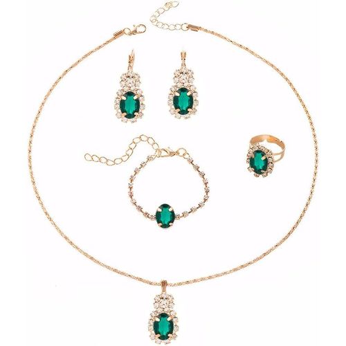 Ensemble De Bijoux Pour Femmes Avec Zircon Cubique Boucles D'oreilles Collier Bracelet En Forme Anneaux Pendentif Hypoallergénique